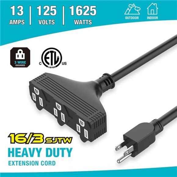 Extension Cord, 50 ft Outdoor Extension Cord with Multiple Outlets, Black - Picture 5 of 7